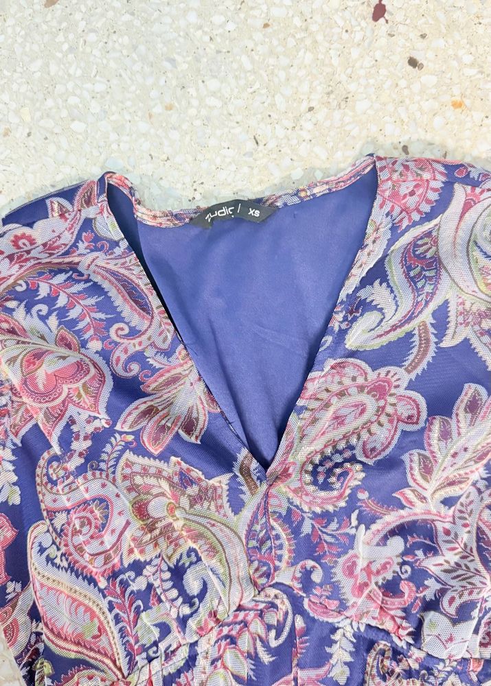 Boho Paisley Print V-Neck Mini Dress