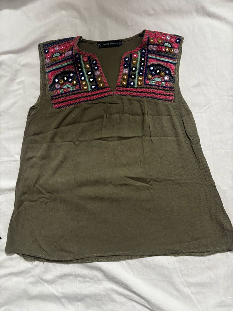 Embroidered Sleeveless Top