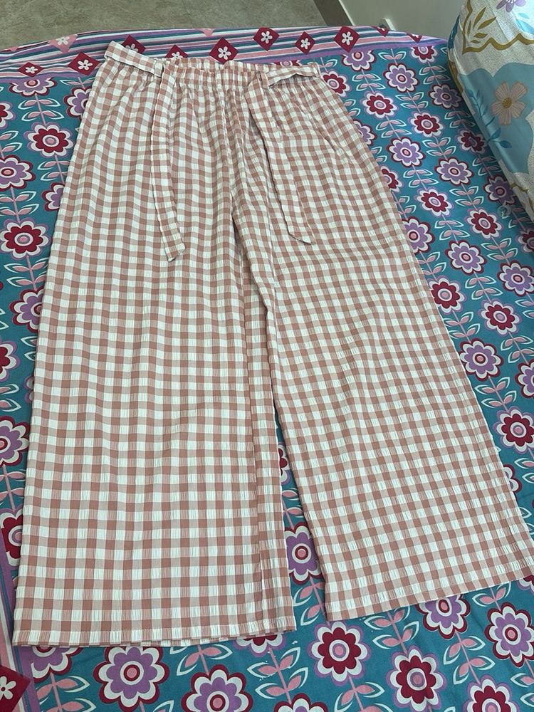 Checked Wide Leg Pants