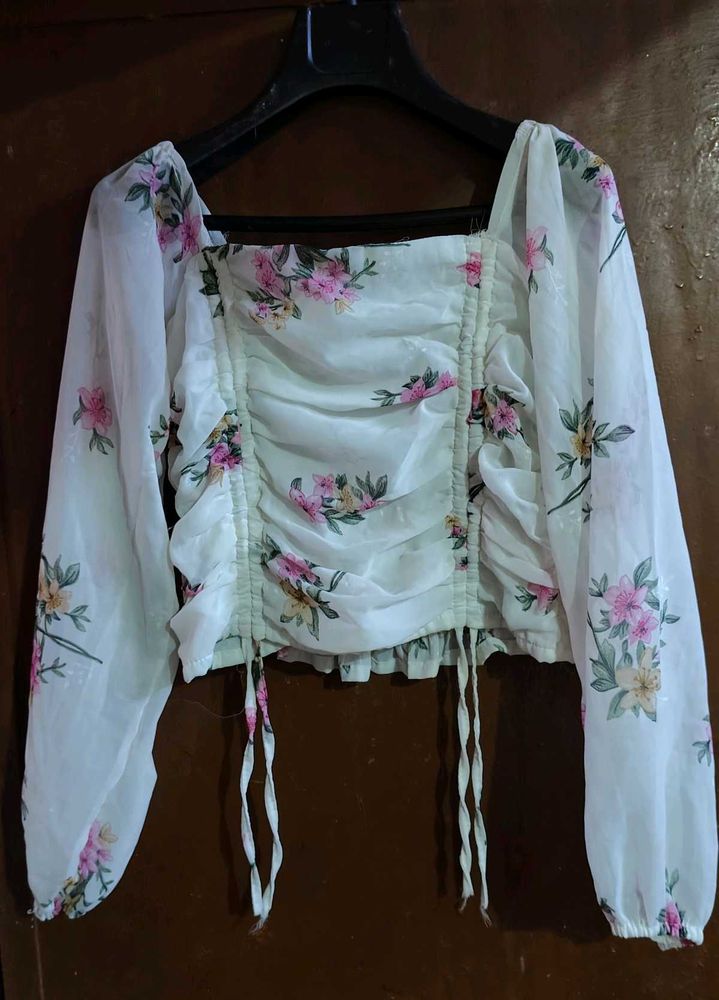 Floral Print Ruched korean Crop Top