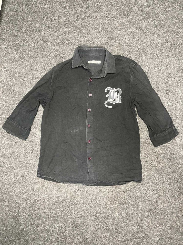 Zara Men's Black Embroidered Button-Down Shirt