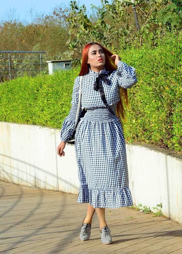 Gingham Corset Bow Collar Dress