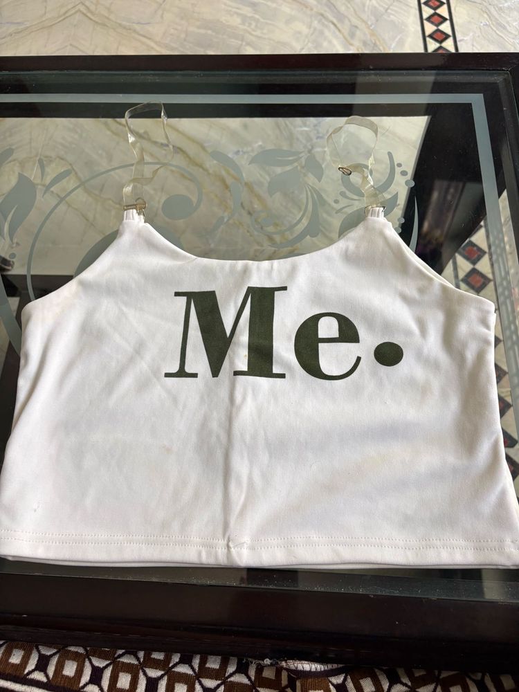 White Crop Top with "Me." Graphic
