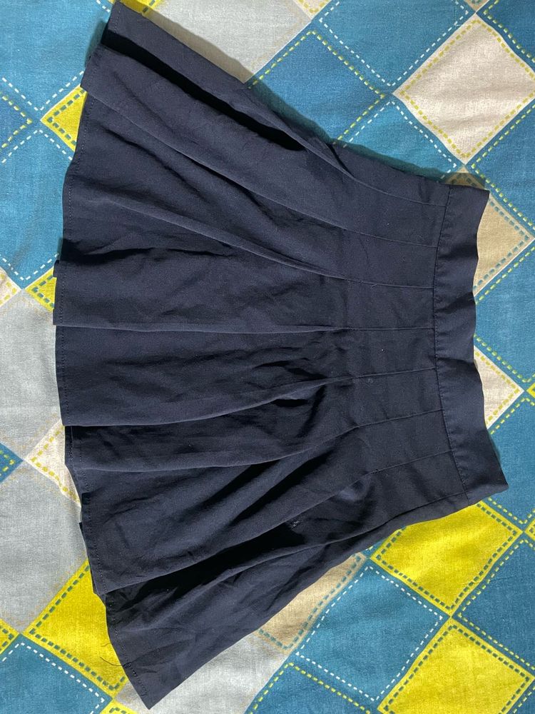 Navy Blue Pleated Skirt