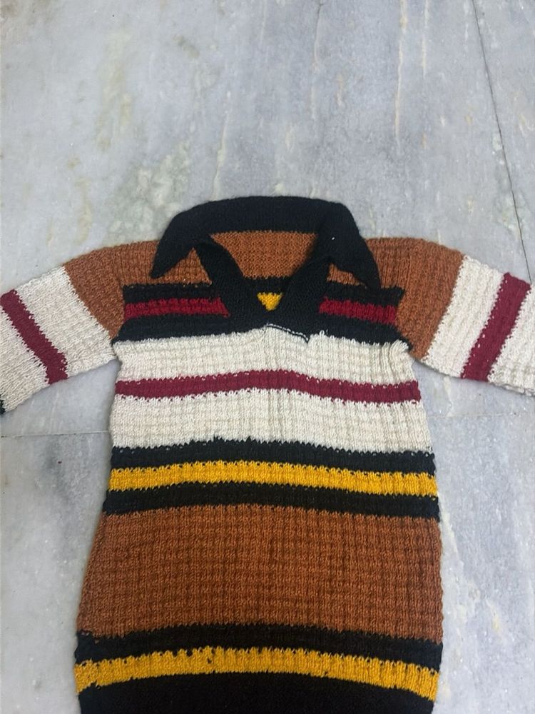 Striped Knit Collared Sweater