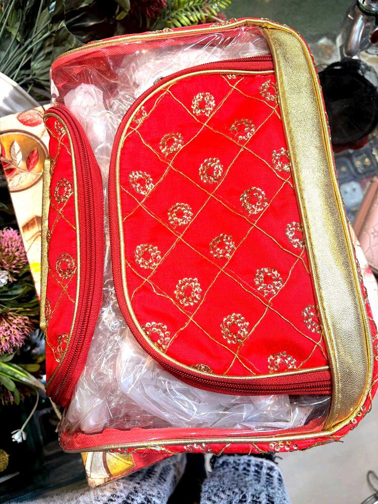 Red &amp; Gold Cosmetic/Travel Bag