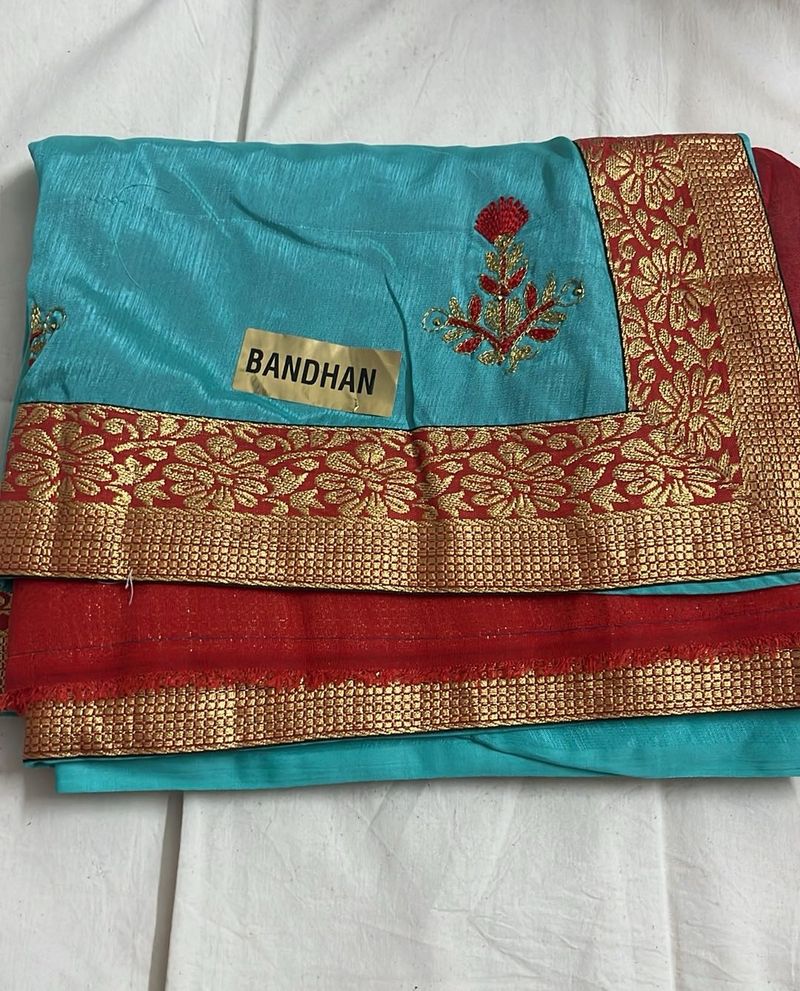 Beautiful Blue Saree with Red Border