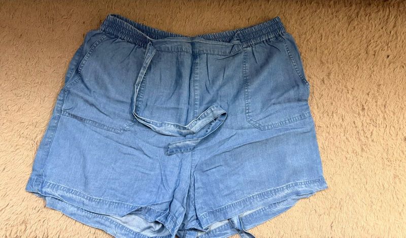 Light Wash Denim Tie-Waist Shorts