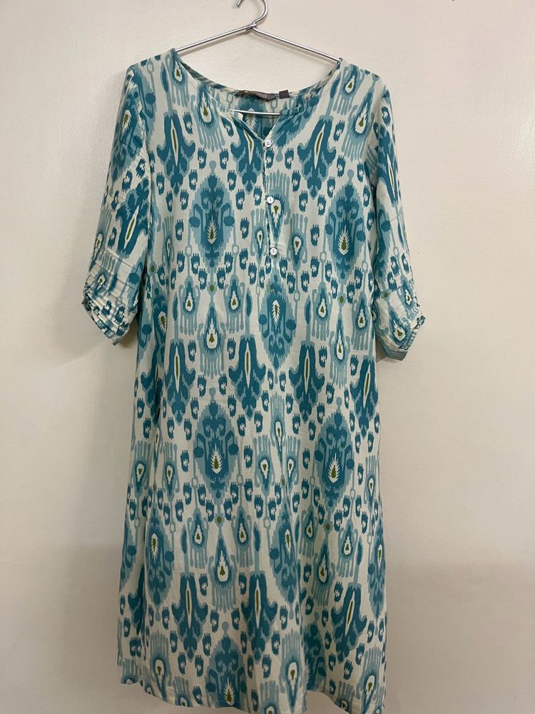 Cotton Beautiful Teal Ikat Print Kurta