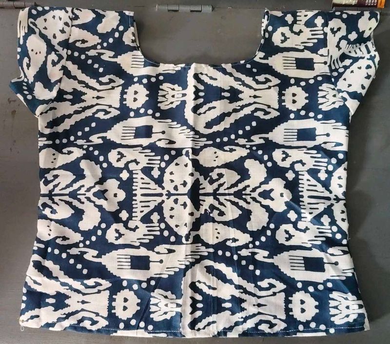 Blue &amp; White Printed Cotton Blouse