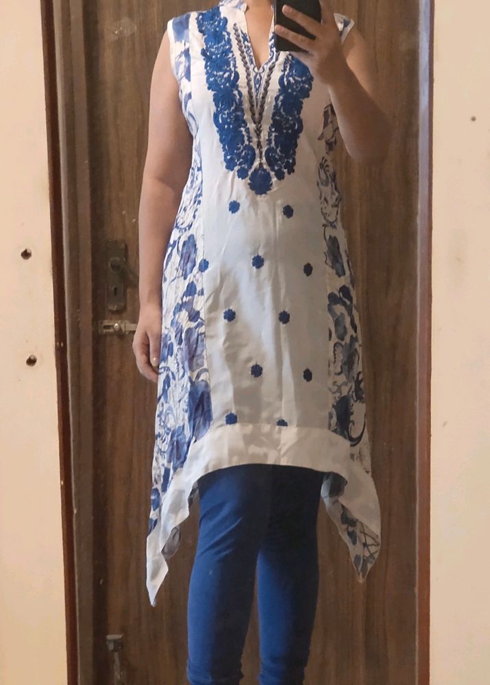 Silk And Cotton Embroidered Kurti