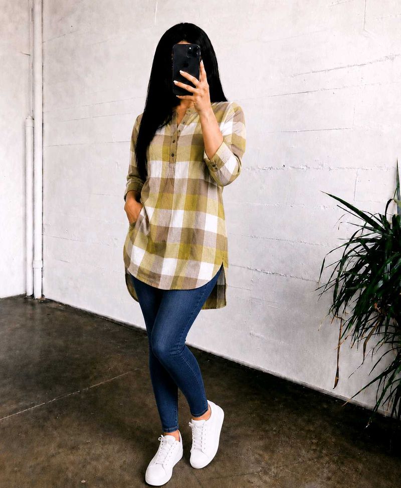 Casual Plaid Tunic Top