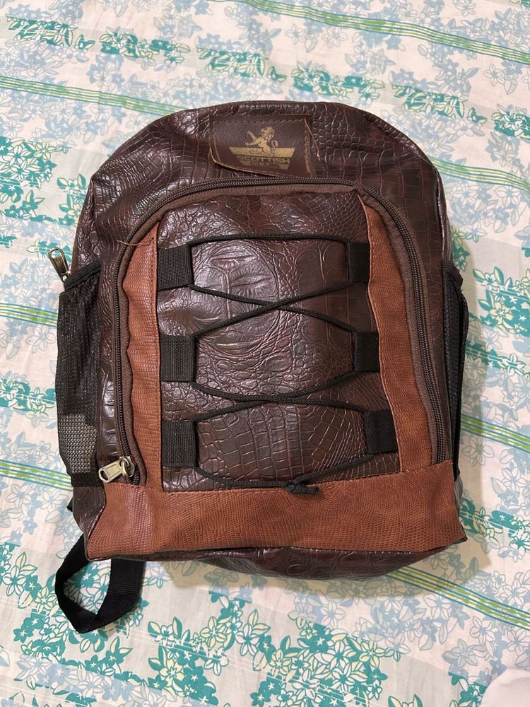 Stylish Brown Faux Croc Backpack