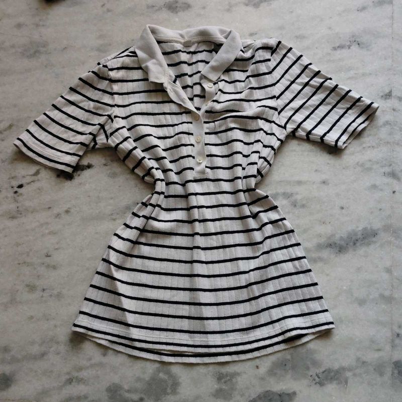Striped Short-Sleeve Polo Top