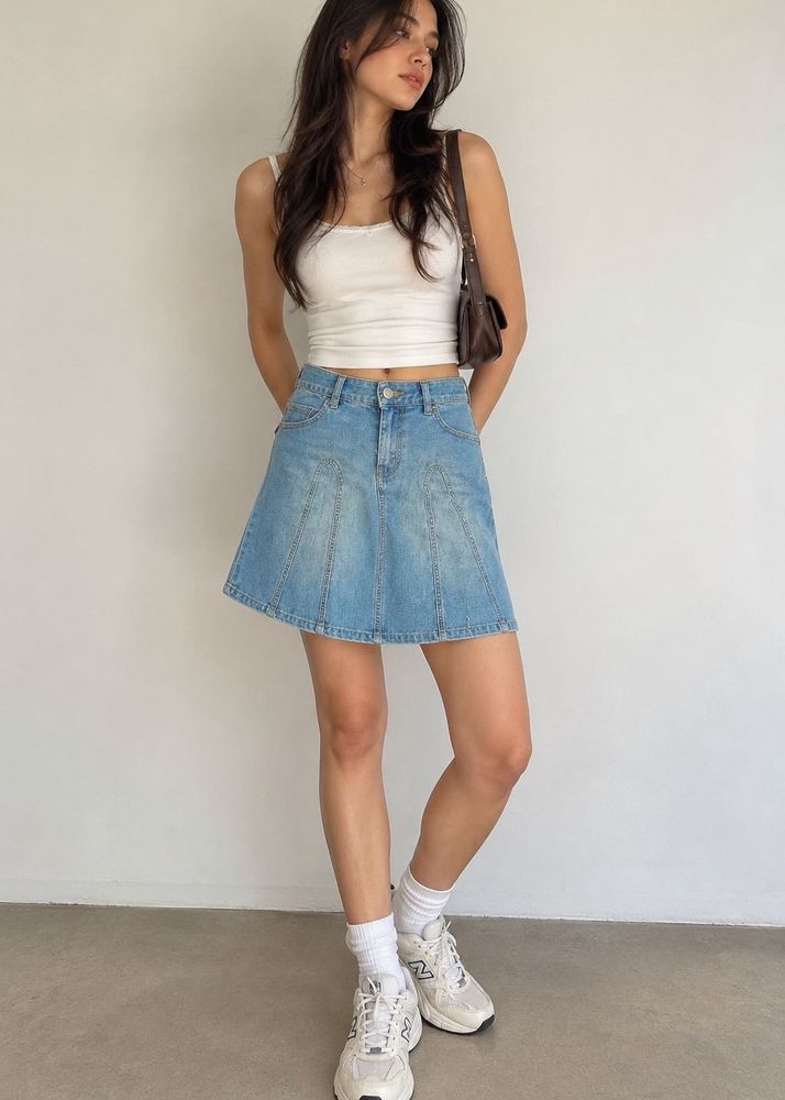 Y2K Denim Pleated Skirt