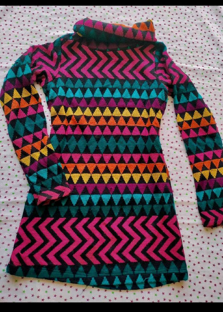 Vibrant Geometric Print Turtleneck Sweater