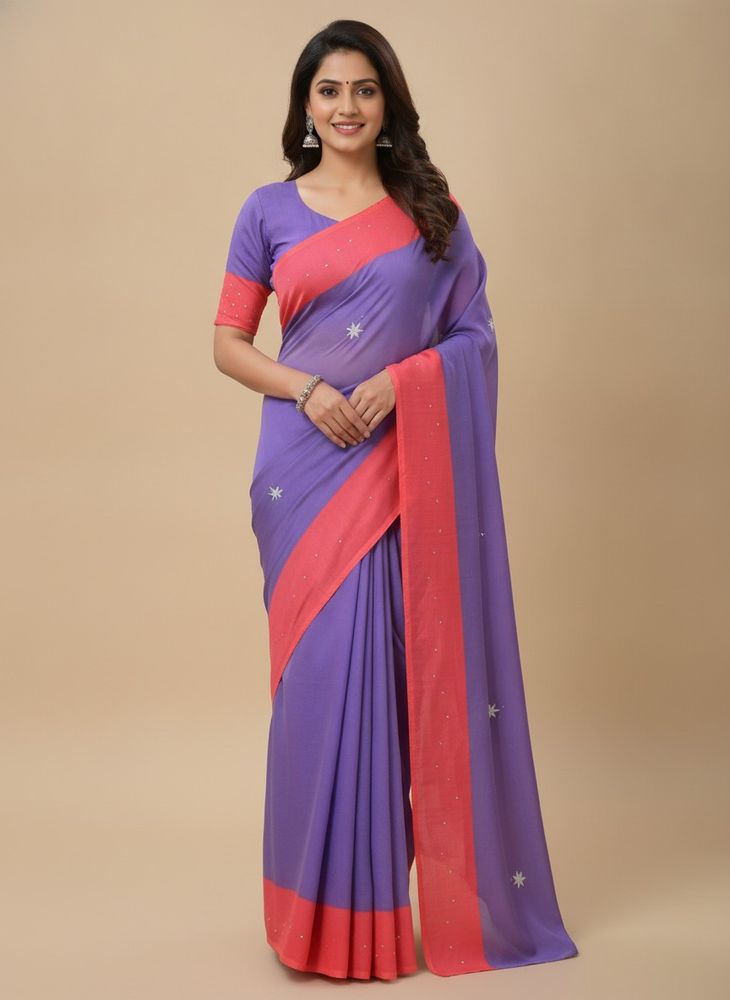 Purple &amp; Pink Saree with Blouse Piece