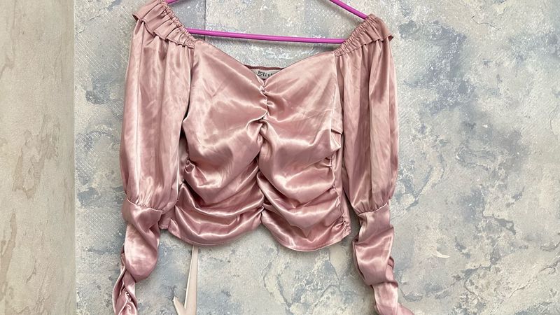 Satin Ruched Off-Shoulder Top