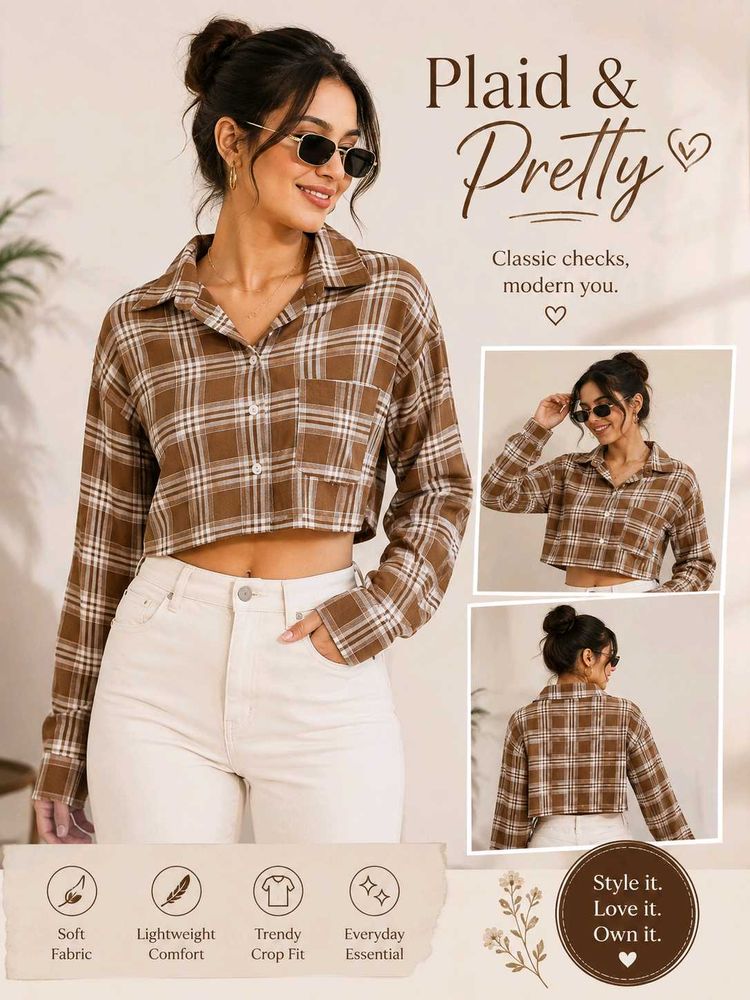 Brown Plaid Cropped Shirt