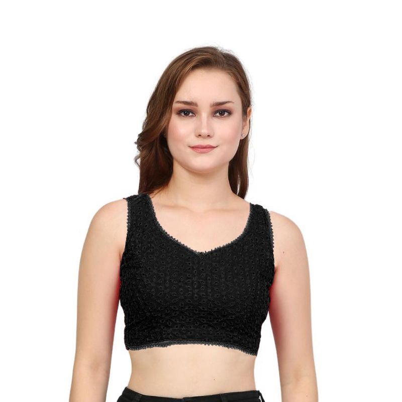 Black Embroidered Blouse Top