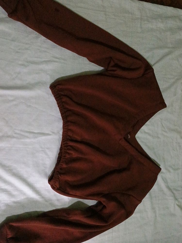 Cute V Neck Crop Sweatshirt 🤎