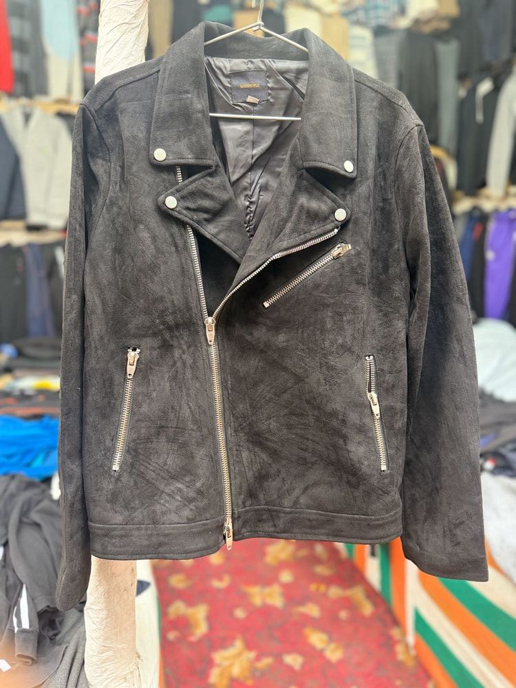 Men's Black Faux Suede Moto Jacket