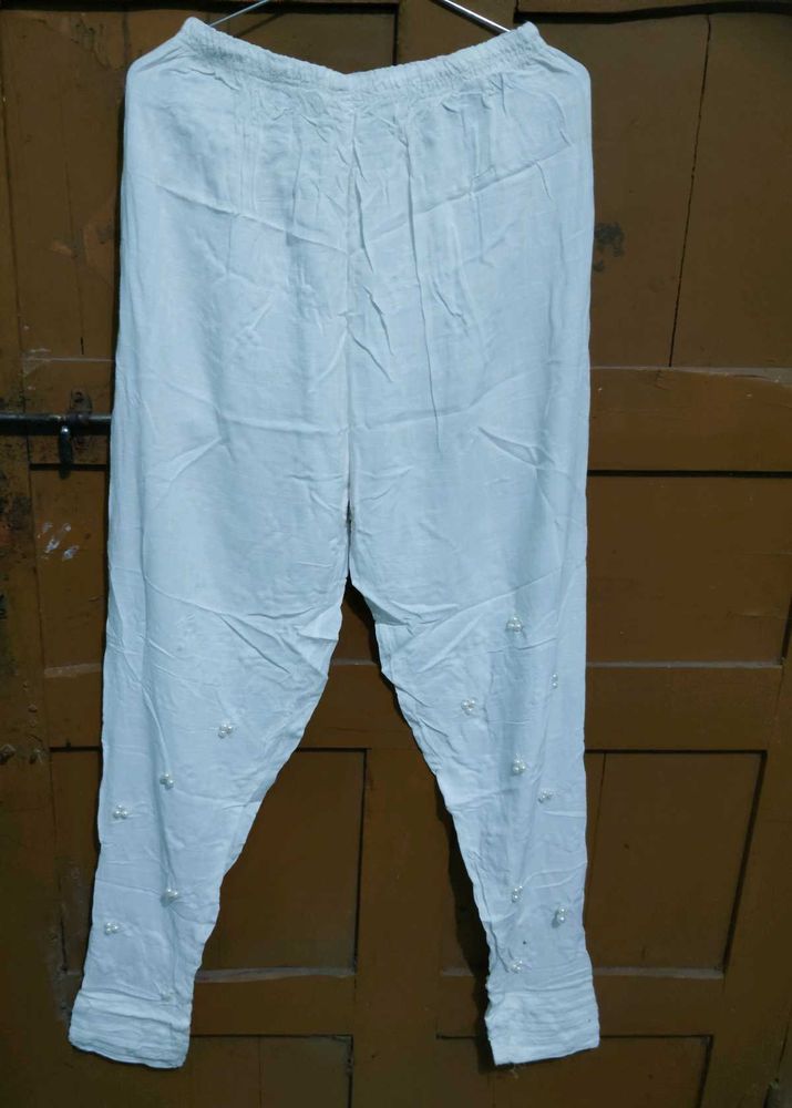 Embellished White Comfort Pants