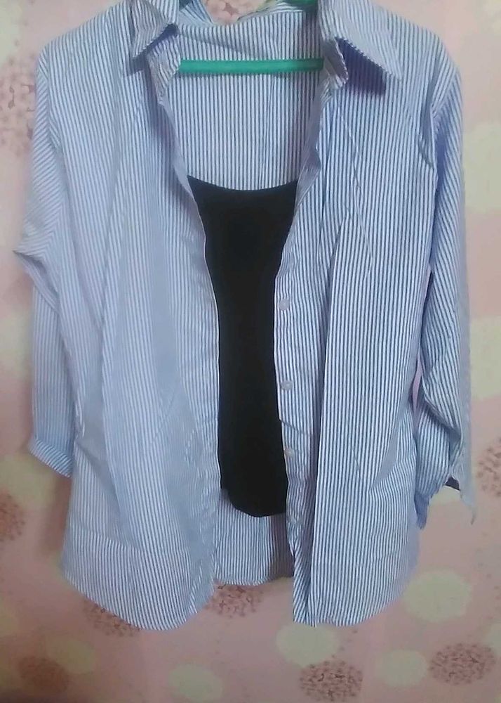 Blue Striped Shirt with Black Tank