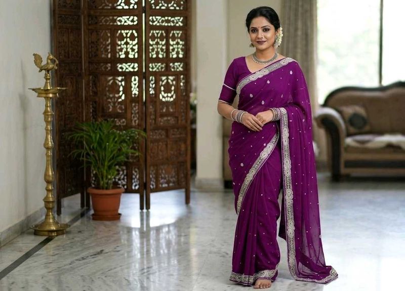 Elegant Purple Embroidered Saree
