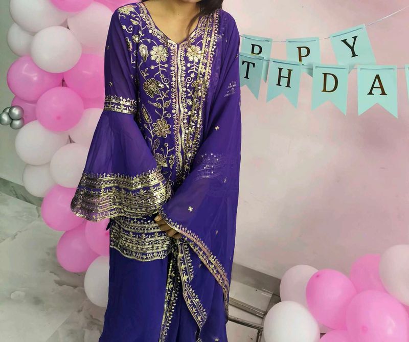 Beautiful Purple Embroidered Kurta Set