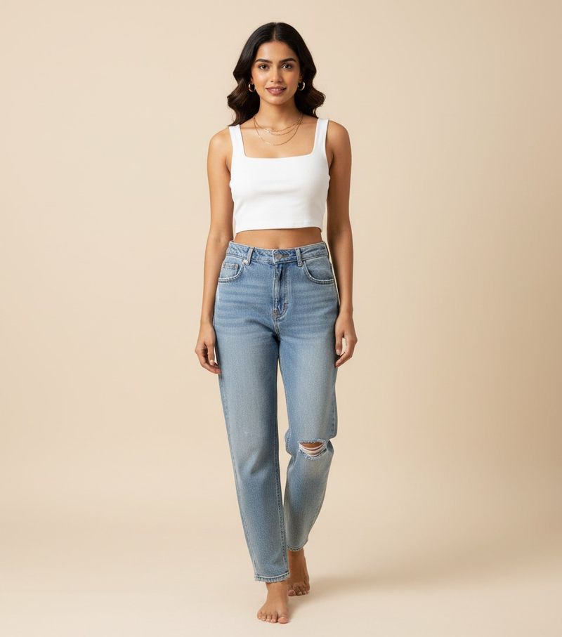 White Square Neck Crop Top
