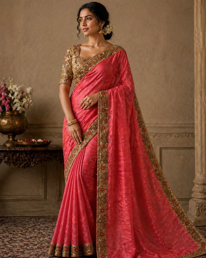 Elegant Pink Embroidered Saree