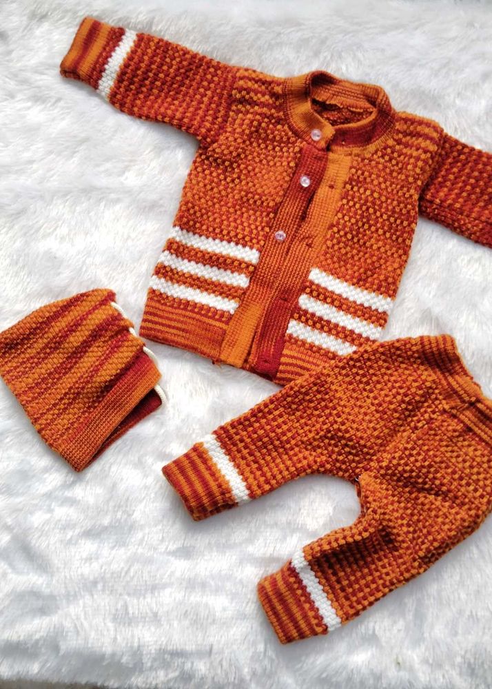 Knitted Baby Sweater Set with Hat
