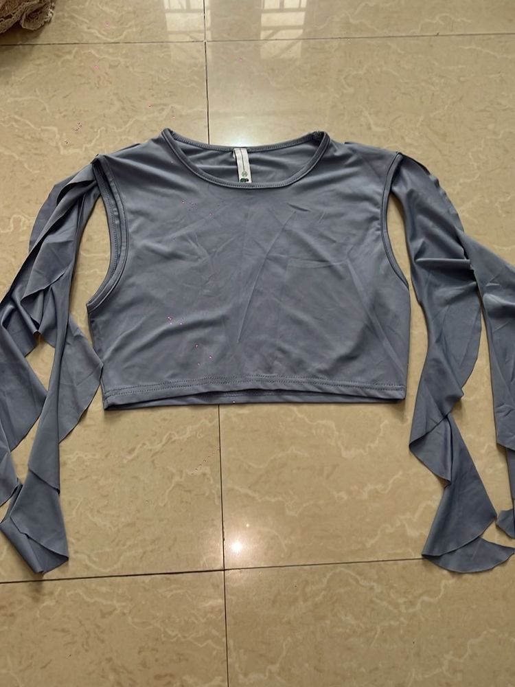 Stylish Grey Crop Top with Unique Sleeves