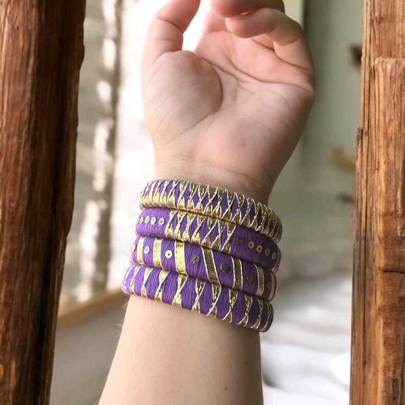 Set of 4 Purple &amp; Gold Bangles💜