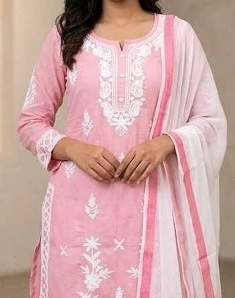 Pink Embroidered Kurta Set with Dupatta