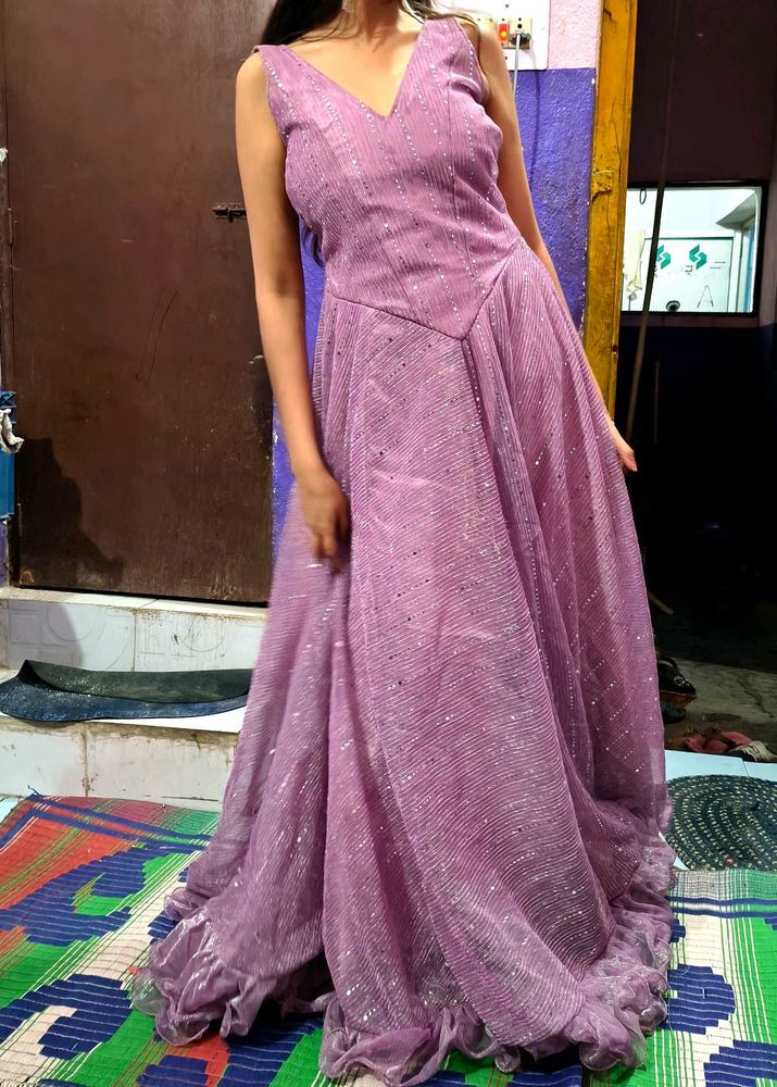 Elegant Lavender Embellished Ethnic Gown