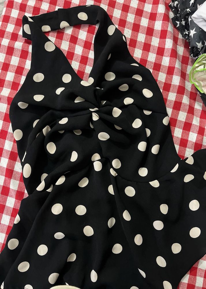 Chic Polka Dot Halter Neck Dress