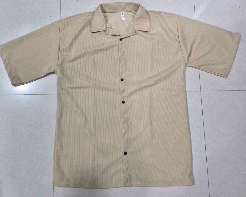 Men's Beige Striped Short Sleeve Shirt