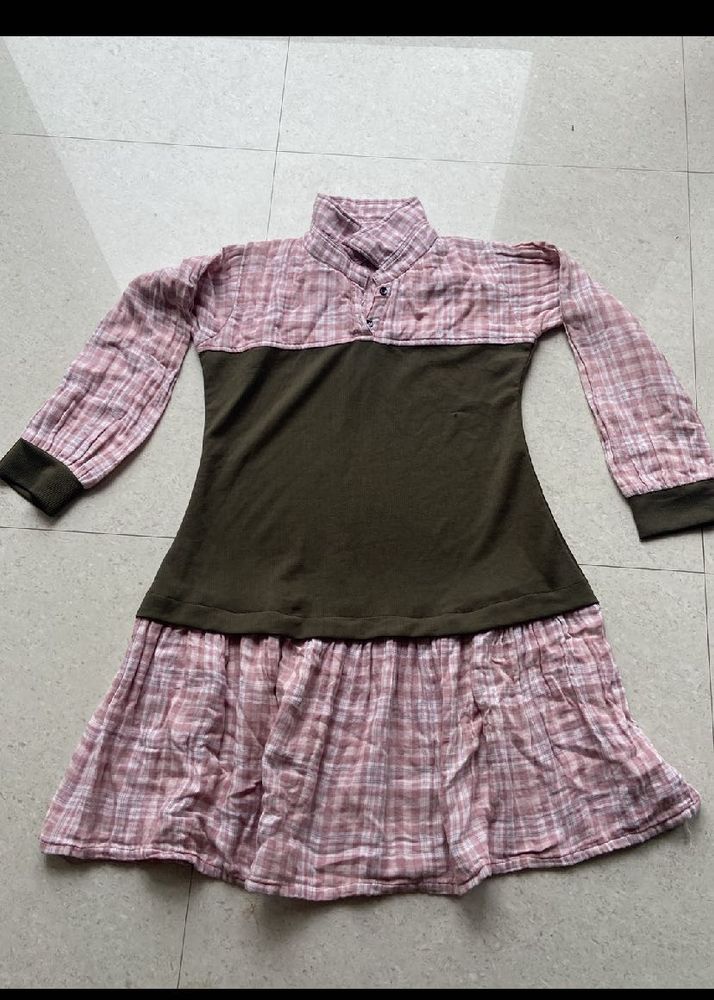Girls Plaid &amp; Solid Color Dress