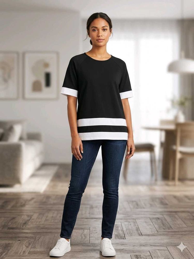 Stylish Black &amp; White Striped Tunic Top
