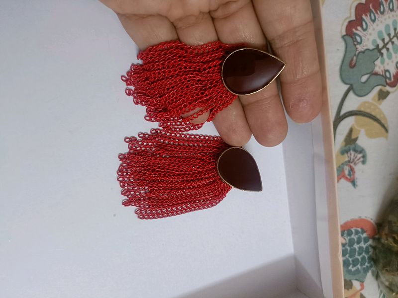 Beautiful Party Wear Long Red Earrings
