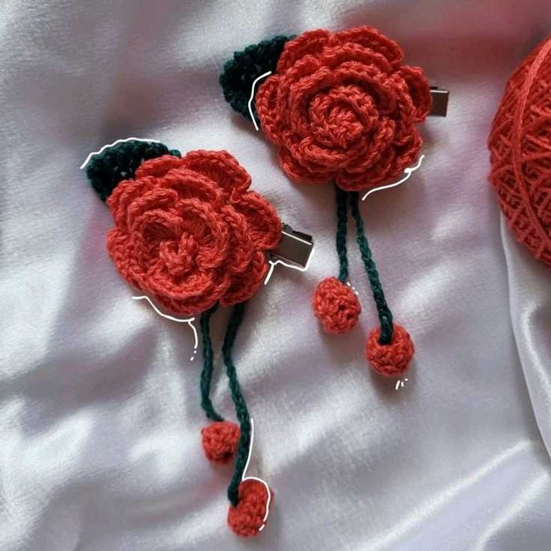 Crochet Flower Hair Clips🌹