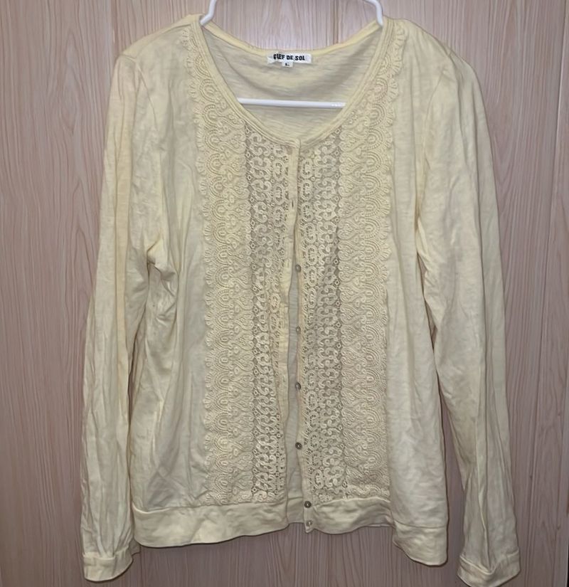 Cream Lace Detail Long Sleeve Top