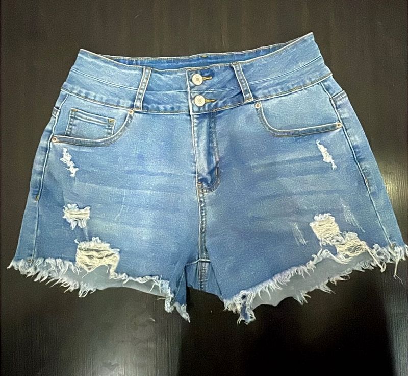 Distressed High-Waisted Denim Shorts