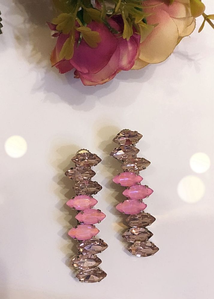 Sparkling Pink &amp; Crystal Drop Earrings
