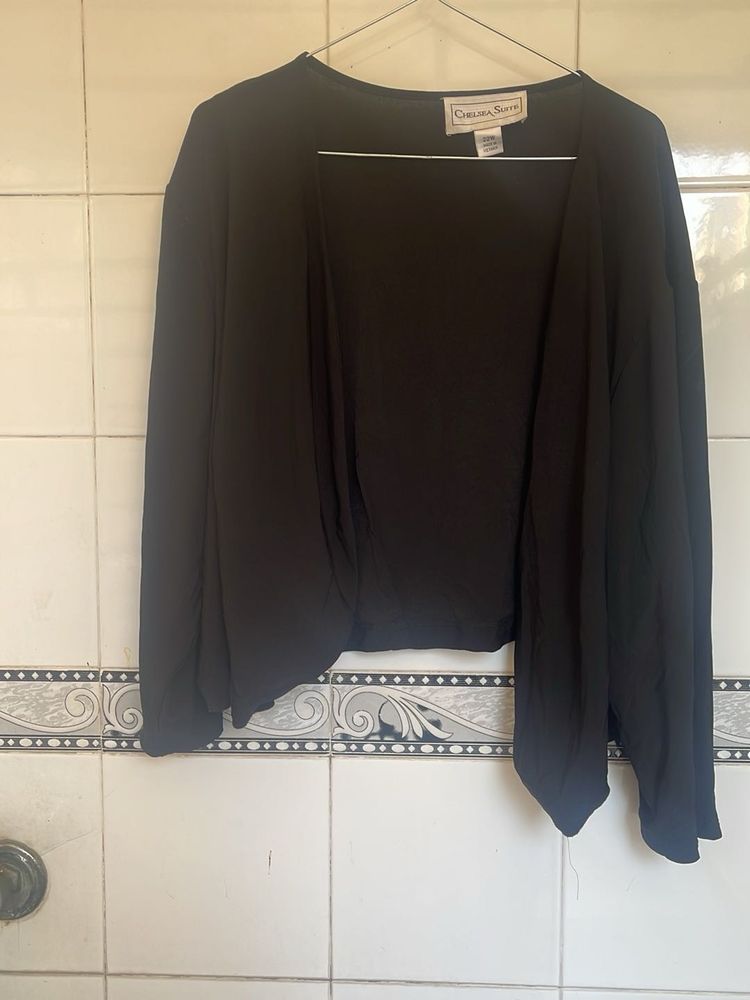 Elegant Black Open Front Cardigan