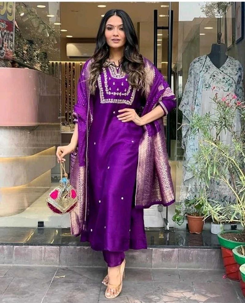 Beautiful Purple Kurta Set with Dupatta