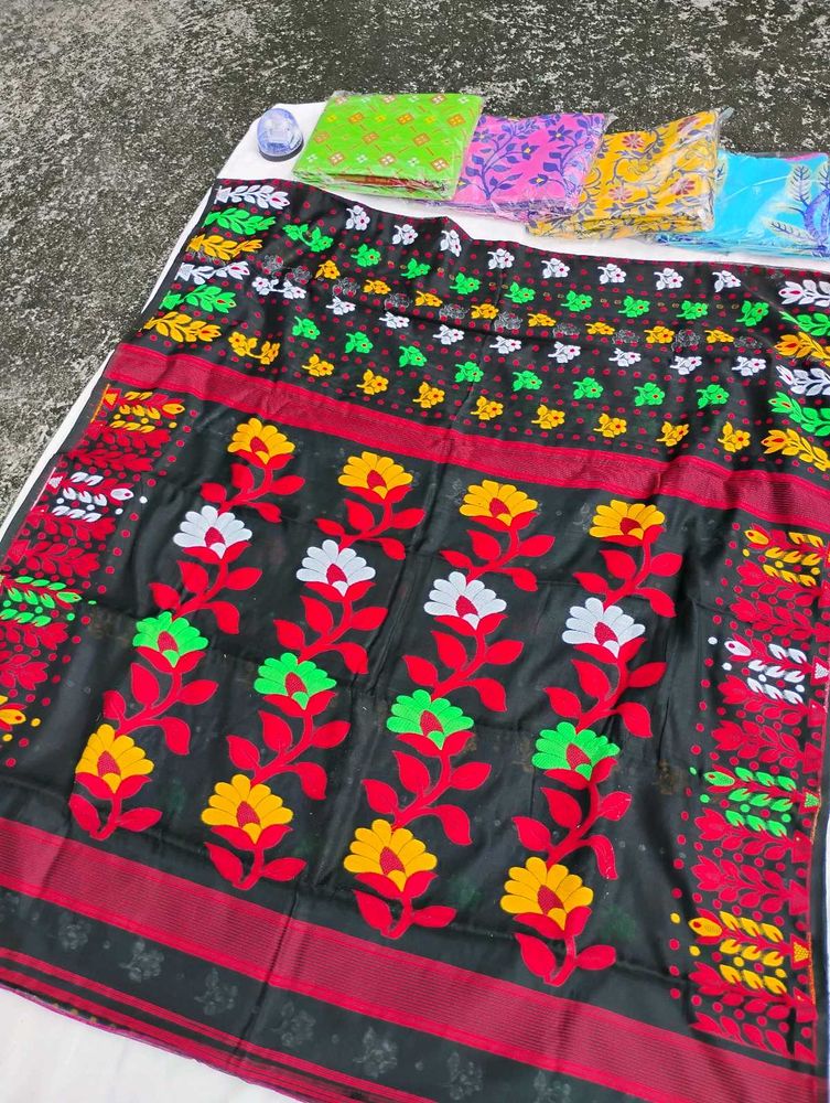 Beautiful Black Floral Saree JAMDANI
