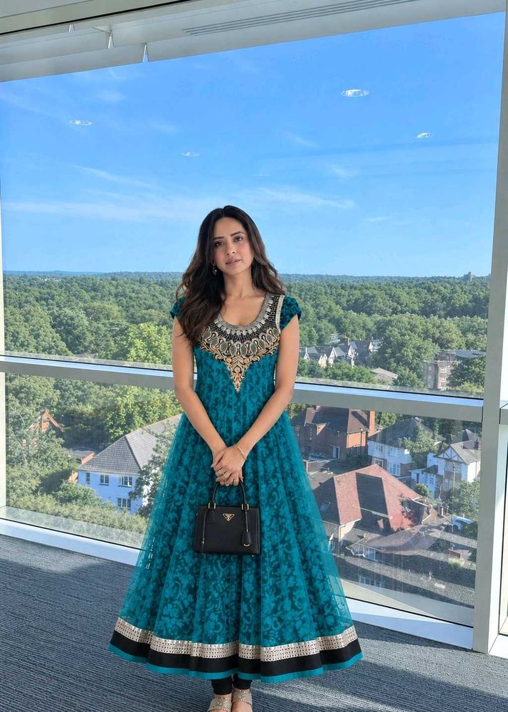 Stunning Teal Ethnic Gown with 2 inch margin